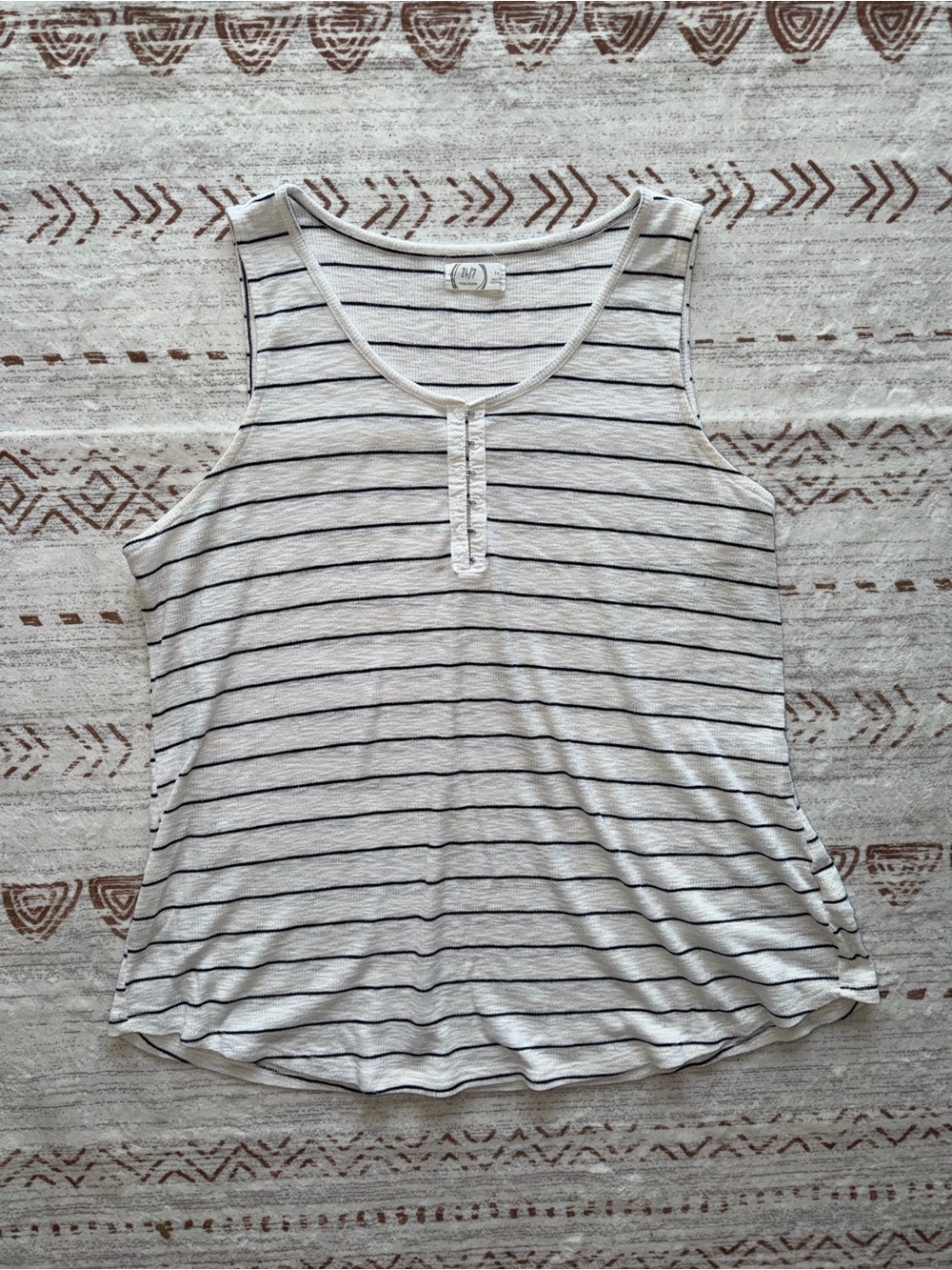 Maurices Cream and Black Striped Sleeveless Henley Tank